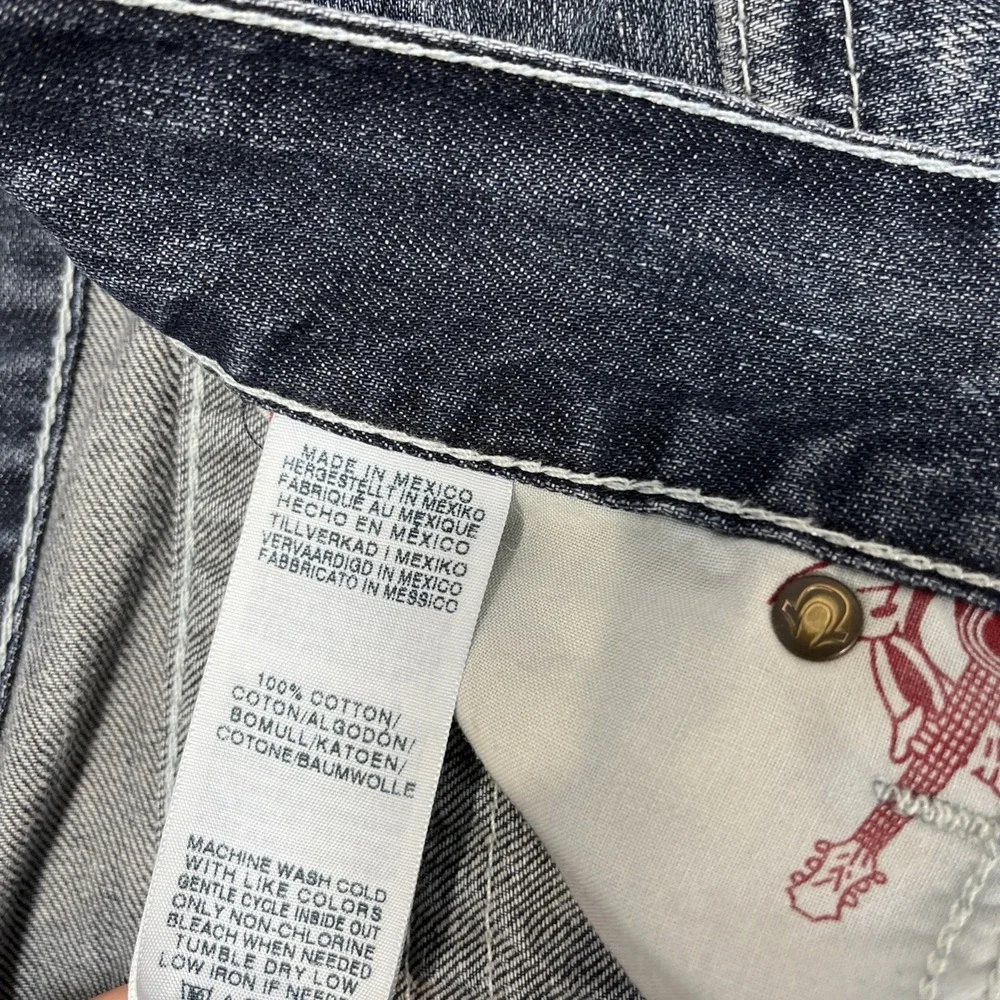True Religion Jeans Mens 33 Straight Fit Flap Pocket Medium Acid Wash Blue Denim
